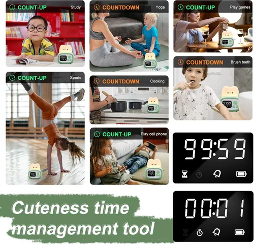 Vista 3 de QANYI Lámpara Reloj Temporizador Pequeña Tostadora, Linda Luz Nocturna con Herramienta de Gestión del Tiempo y Reloj de Mesa con Alarma