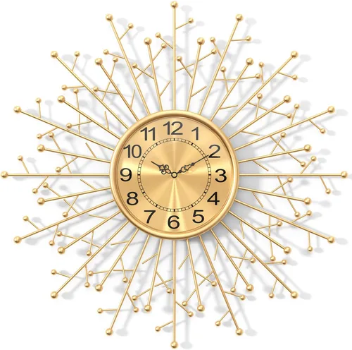 Vista 9 de Reloj de pared grande moderno decorativo de metal, relojes de pared de estilo de mediados de siglo, reloj grande dorado silencioso sin tictac, arte
