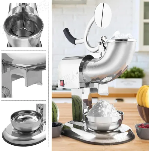 Vista 8 de Máquina de afeitar de hielo, máquina de cono de nieve, 220 libras por hora, 350 W, máquina de hielo afeitado de acero inoxidable, 2 cuchillas
