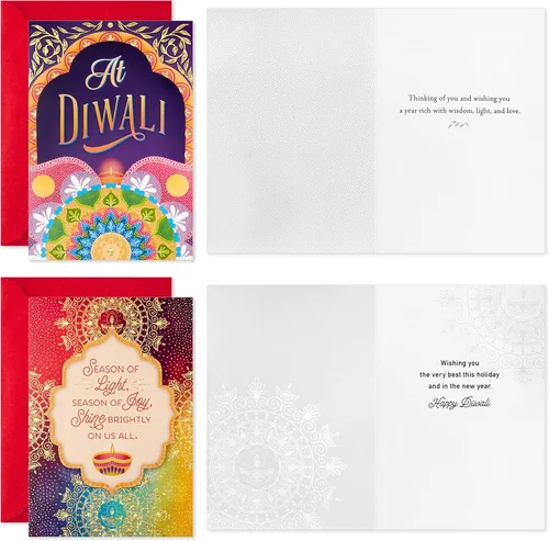 Vista 4 de Hallmark Golden Thread Diwali - Surtido de tarjetas Happy Diwali (16 tarjetas con sobres)