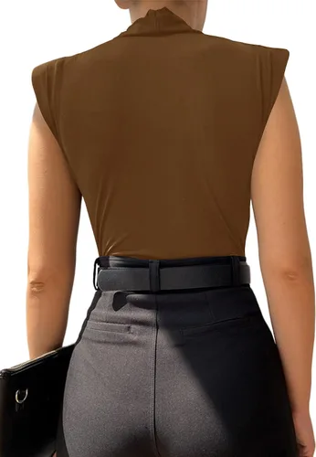 Vista 87 de LYANER Leotardo sin mangas fruncido con cuello en V para mujer