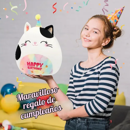 Vista 4 de Almohada de peluche de feliz cumpleaños de 12 pulgadas, juguete