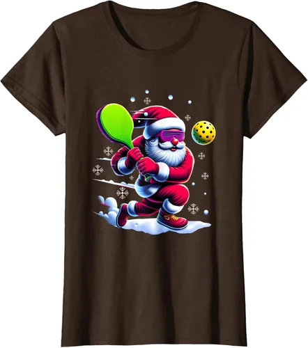 Vista 17 de Pickle Ball Navidad Santa Deporte Jugador Padel Raqueta Snow Camiseta Negro