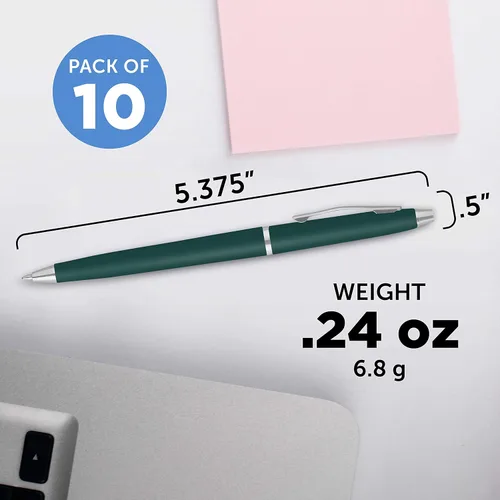Vista 5 de DISCOUNT PROMOS Langham - Juego de 10 bolígrafos a granel, tinta negra, ideal para oficina, escuela, negocios, ferias comerciales, color verde