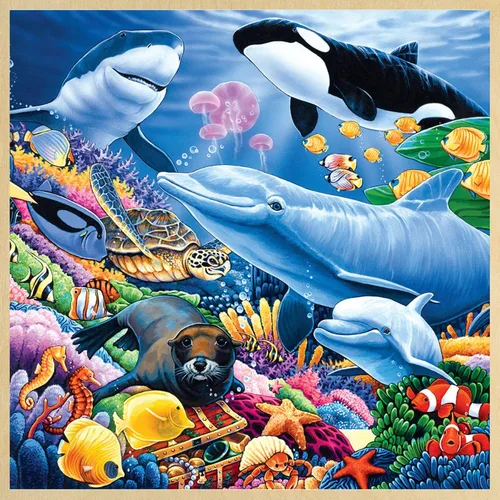 Vista 2 de MasterPieces Rompecabezas de 48 piezas de hechos divertidos para niños, rompecabezas de madera de amigos submarinos, 12 x 12 pulgadas