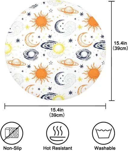 Vista 4 de Retro Sun and Moon Orange and White Rounds placemats Farmhouse Spring Decor 15x15 in individuales para mesa de comedor
