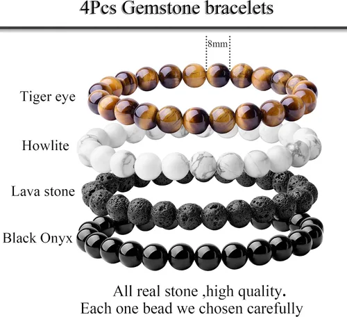 Vista 3 de WRCXSTONE - Pulsera elástica de cuentas de cristal curativo de 8mm.