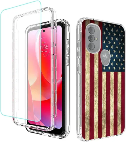 Vista 9 de Funda para Moto G Power 2022, Moto XT2165DL con protector de pantalla de vidrio templado, bonito patrón floral transparente de cuerpo completo