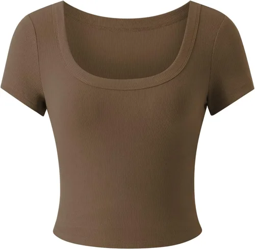 Vista 3 de Camisetas básicas de manga corta para mujer, color liso, ajustadas, camisetas de bebé, cuello redondo, Y2K