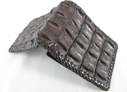 Vista 4 de PELGIO - Cartera de piel de cocodrilo auténtica hecha a mano (marrón chocolate)