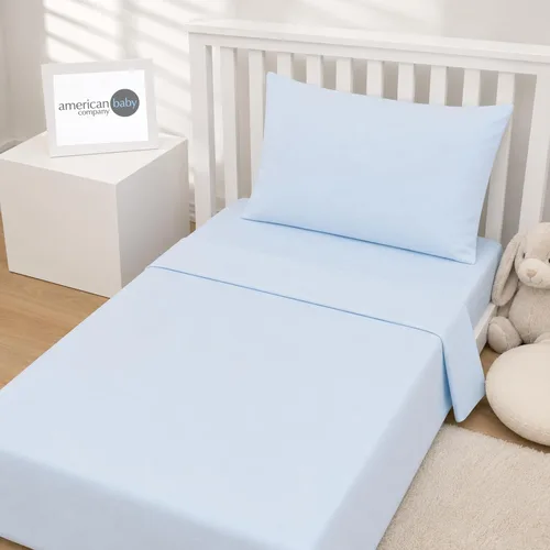 Vista 5 de American Baby Company Juego de sábanas de punto de jersey de algodón 100% natural, azul, suave, transpirable, para niños y niñas