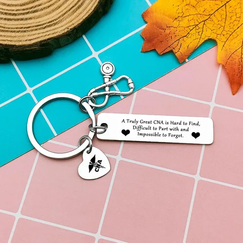 Vista 4 de Llavero de regalo para asistente de enfermería certificado, regalo de enfermería, para mujeres y hombres, certificado por la CNA, llavero inspirador