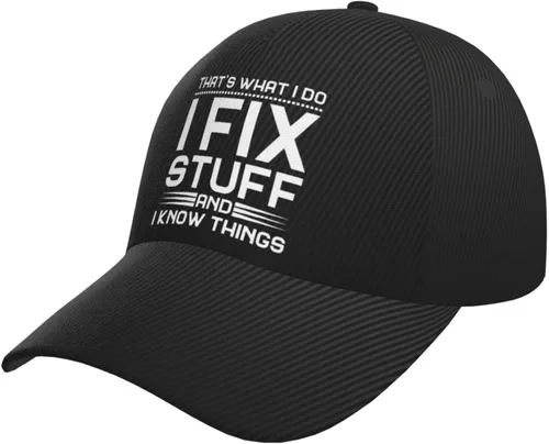 Vista 13 de That's Whats I Do I Fix Stuff and I Know Things - Sombreros desgastados para hombre, de mezclilla lavada, ajustables, con correa trasera 1