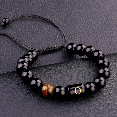 Vista 78 de SUMMER LOVE Regalos para el Día del Padre, pulsera con inicial de piedra de ónix negro de 0.394 pulgadas para hombres, pulsera de cuerda trenzada