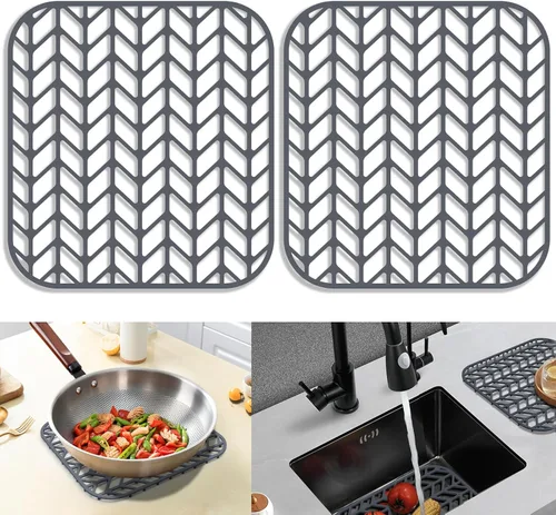 Vista 66 de Protectores de fregadero de cocina de 12 x 11 y 13 x 11 pulgadas, protectores de silicona para fregadero de cocina para la parte inferior del Gris