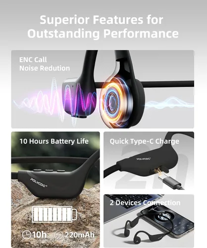 Vista 9 de Auriculares de conducción ósea, auriculares de oreja abierta con micrófono, auriculares inalámbricos Bluetooth para correr, auriculares impermeables