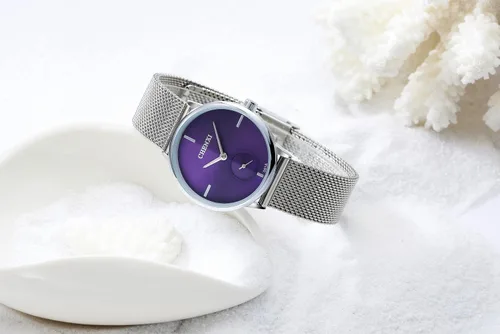 Vista 3 de MASTOP Reloj de pulsera con correa de malla tejida de acero inoxidable plateado para mujer, diseño simple analógico, reloj de cuarzo