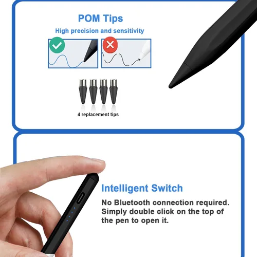 Vista 5 de Lápices ópticos para pantallas táctiles, lápiz para tableta con pantalla de energía, punta POM, lápiz táctil digital magnético compatible