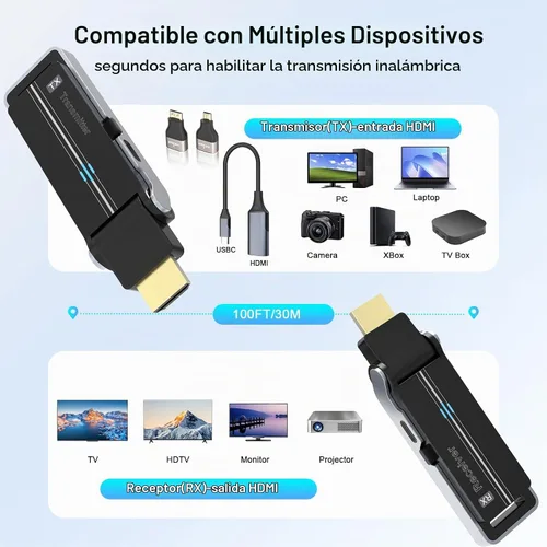 Vista 6 de Kit de transmisor y receptor HDMI inalámbrico con disipación de calor, interfaz flexible de 90°, doble banda 2.4G/5G - Transmite video y audio desde