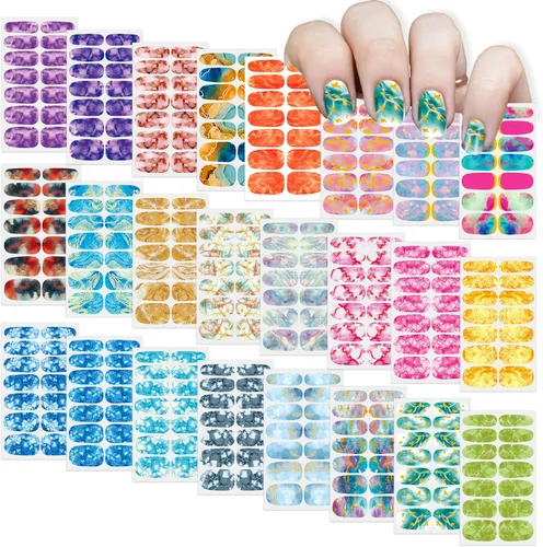 Vista 10 de 24 hojas de envolturas de uñas de color sólido para mujeres, tiras de esmalte de uñas autoadhesivas, tiras de uñas de gel para arte de uñas