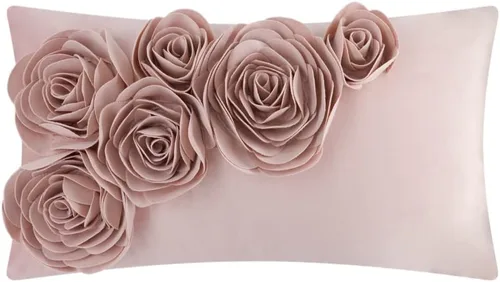 Vista 9 de JWH Funda de almohada decorativa de flores 3D, hecha a mano, funda de almohada floral de terciopelo suave, cojín lumbar para cama, sala de estar