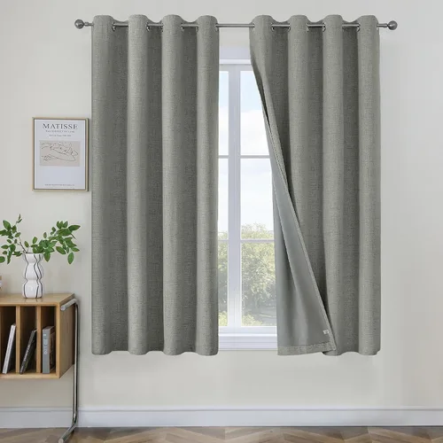 Vista 39 de Joydeco Cortinas negras 100% opacas para dormitorio, oscurecimiento de habitación, aislamiento térmico, cortinas cortas texturizadas con ojales