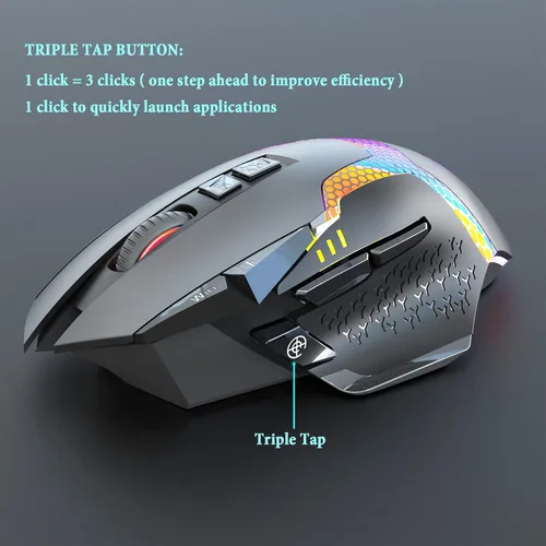 Vista 4 de AOGTUNAL Ratón inalámbrico Bluetooth ergonómico, recargable USB-C, mouse para juegos de computadora con botones laterales de reposamuñecas, 3 modos