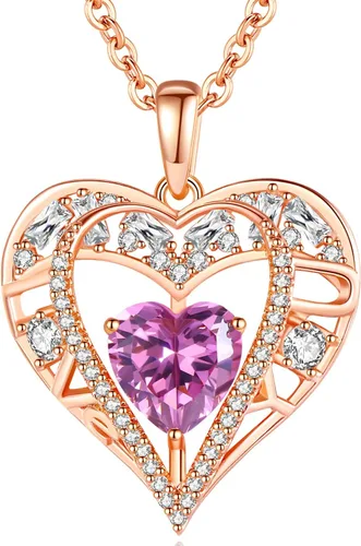 Vista 61 de Collar de cristal de 5 corazones, chapado en oro rosa de 18 quilates, colgante con cadena de plata de ley 925 de 18 + 2 pulgadas, joyería de piedra