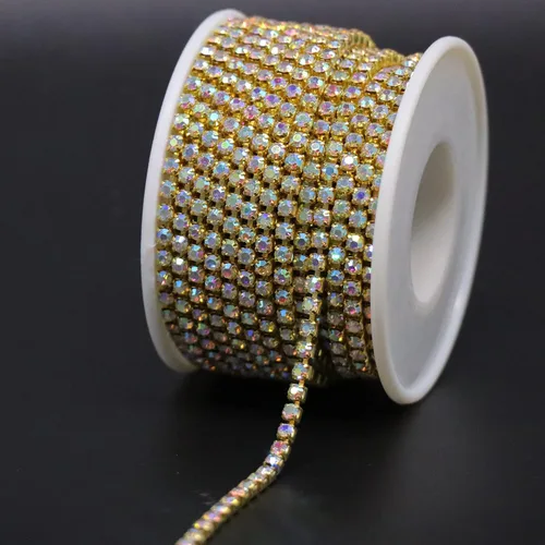 Vista 9 de Jerler 9 metros de adornos de diamantes de imitación con cadena cerrada SS6.5/2.0mm, cadena AB para costura, manualidades, ideal para bodas AB dorado