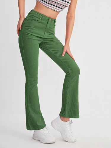 Vista 4 de Floerns Pantalones de pana elegantes de cintura alta con cremallera para mujer