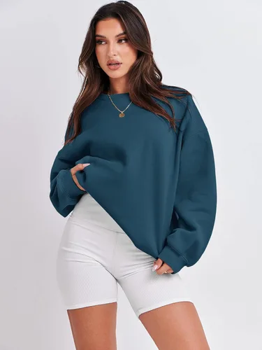 Vista 2 de ANRABESS Sudadera de gran tamaño para mujer, de forro polar, manga larga, cuello redondo, informal, para otoño 2023, ropa de moda