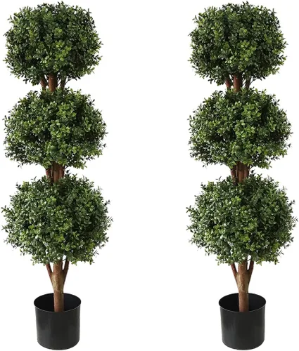 Vista 8 de momoplant Árbol de bola artificial para exteriores, topiarios falsos de 4.6 pies, árboles de triple bola de 56 pulgadas, plantas de boj sintético