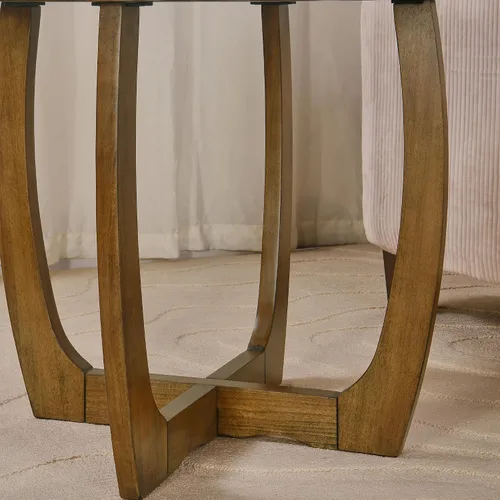 Vista 7 de PADMA HOUSE - Mesa auxiliar redonda de madera con patas curvas, mesa única de copo de nieve Brown Walnut Wood Tabletop & Legs, 23.6"D x 21.7"H