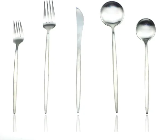 Vista 11 de JASHII 18/10 mate negro cubiertos de acero inoxidable 5 piezas Set, cuchillo tenedor ensalada tenedor postre cuchara de la cena, servicio de 1, lujo