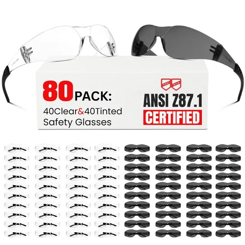Vista 17 de Gafas de seguridad ANSI Z87.1 transparentes, paquete de 120 unidades, gafas de seguridad para hombres y mujeres, gafas de protección transparentes