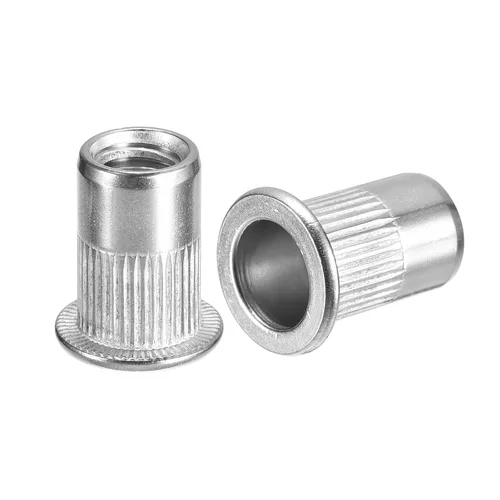 Vista 8 de uxcell Tuercas de remache 1/4-20, 30 tuercas roscadas de cabeza plana moleteadas de acero inoxidable 304 para metal, plástico