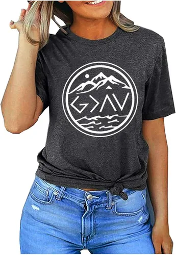 Vista 2 de God is Greater Than The High and Lows - Camiseta de manga corta para mujer diseño gráfico inspirador de montaña cristiana