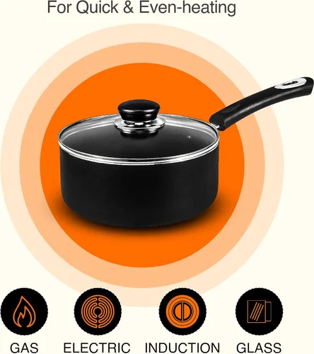 Vista 6 de Utopia Kitchen Juego de cacerolas antiadherentes con tapa, juego de ollas multiusos de 1 cuarto y 2 cuartos de galón, uso para el hogar, cocina