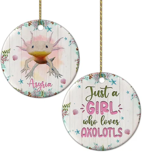 Vista 7 de Hyturtle Adorno de Navidad personalizado para los amantes de los ajolotes – Just A Girl Who Loves Axolotls Adorno de cerámica con nombre