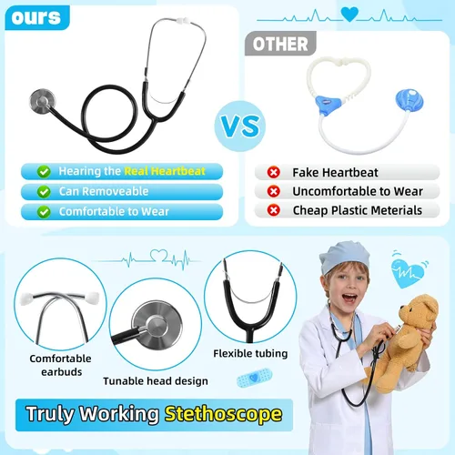 Vista 4 de Doctor Costume for Kids-12pcs Kids Dress Up Set,Career Day Halloween,Doctor Pretend Play Kit age 3-12 Boy Girl