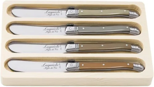 Vista 10 de Laguiole Style de Vie Juego de 4 cuchillos de mantequilla de primera línea con mango de plástico - Negro - Esparcidor en estilo Laquiole Oro
