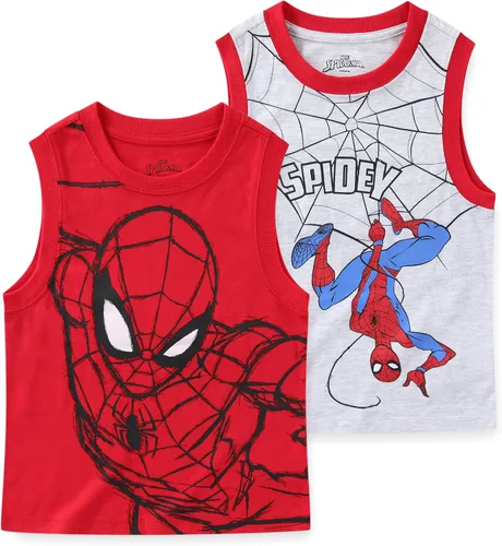 Vista 6 de Marvel Spider-Man - Camiseta sin mangas para niños pequeños, paquete de 2 unidades, color rojo y gris
