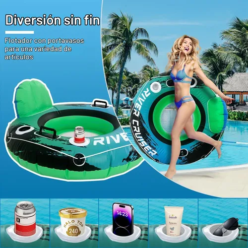 Vista 8 de River Tubes for Floating Heavy Duty Inflatable Floating Lounger Premium River Water Rafts Pool Float with Cup Holder Above Lake for Adults