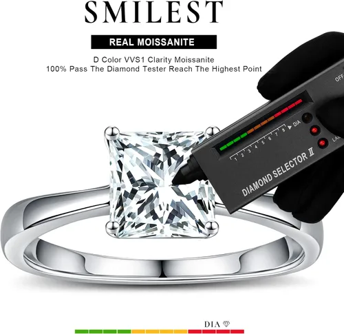 Vista 2 de SMILEST 1.5ct Princess Cut Moissanite Rings for Women, 925 Sterling Silver