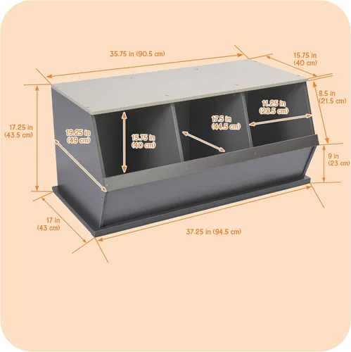 Vista 4 de Badger Basket Organizador apilable de almacenamiento de juguetes de 3 cubos y cubículo para niños, cubos de plástico duraderos, almacenamiento