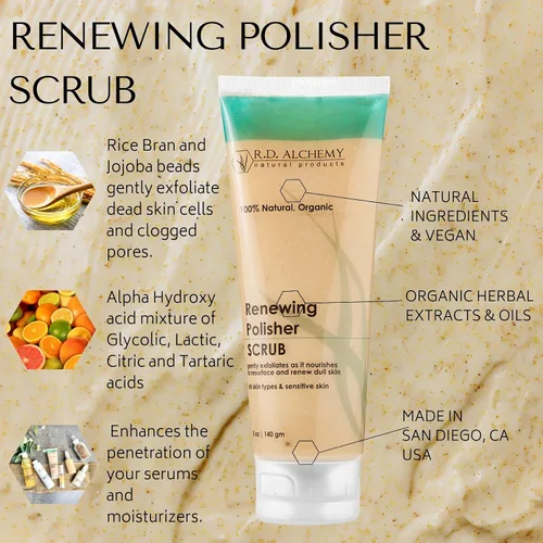Vista 3 de RD Alchemy - Exfoliante facial renovador 100% natural y orgánico para piel iluminada. Exfoliante facial iluminador exfolia suavemente con cuentas