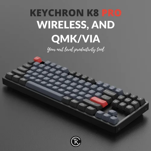 Vista 3 de Keychron K8 Pro QMKVIA Teclado mecánico inalámbrico, marco de aluminio intercambiable en caliente, teclado programable personalizado TKL