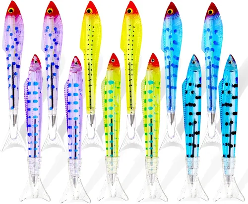 Vista 9 de Abhay Bolígrafo de pescado con purpurina, regalos de moda, paquete de 10 bolígrafos creativos para decoración de peces, suministros de fiesta