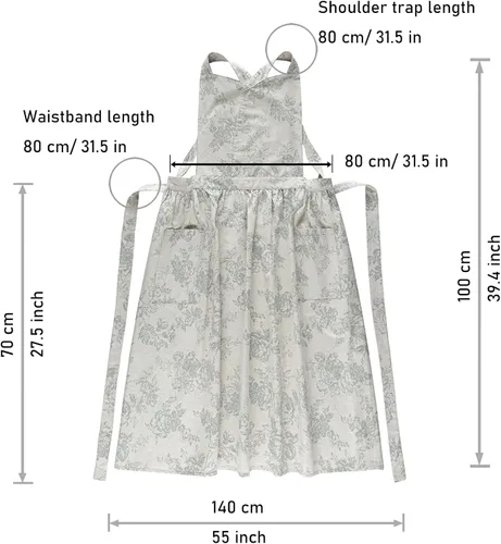 Vista 2 de Delantal de cocina floral de algodón impermeable para mujer, delantal ajustable con bolsillos, estilo vintage para cocinar y hornear