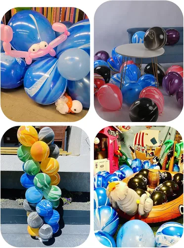 Vista 4 de Globos de mármol azul de ágata marmolada, globos azules de 12 pulgadas, 50 unidades de teñido anudado para fiesta de cumpleaños, decoración